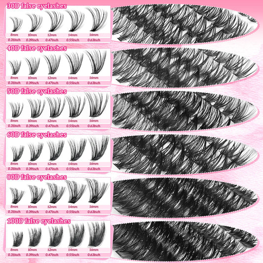830Pcs Three Fold DIY Cluster Eyelash NEW 30D-100D Individual Lash Extensions Cosplay Thick Wispy Natural Lash Clusters
