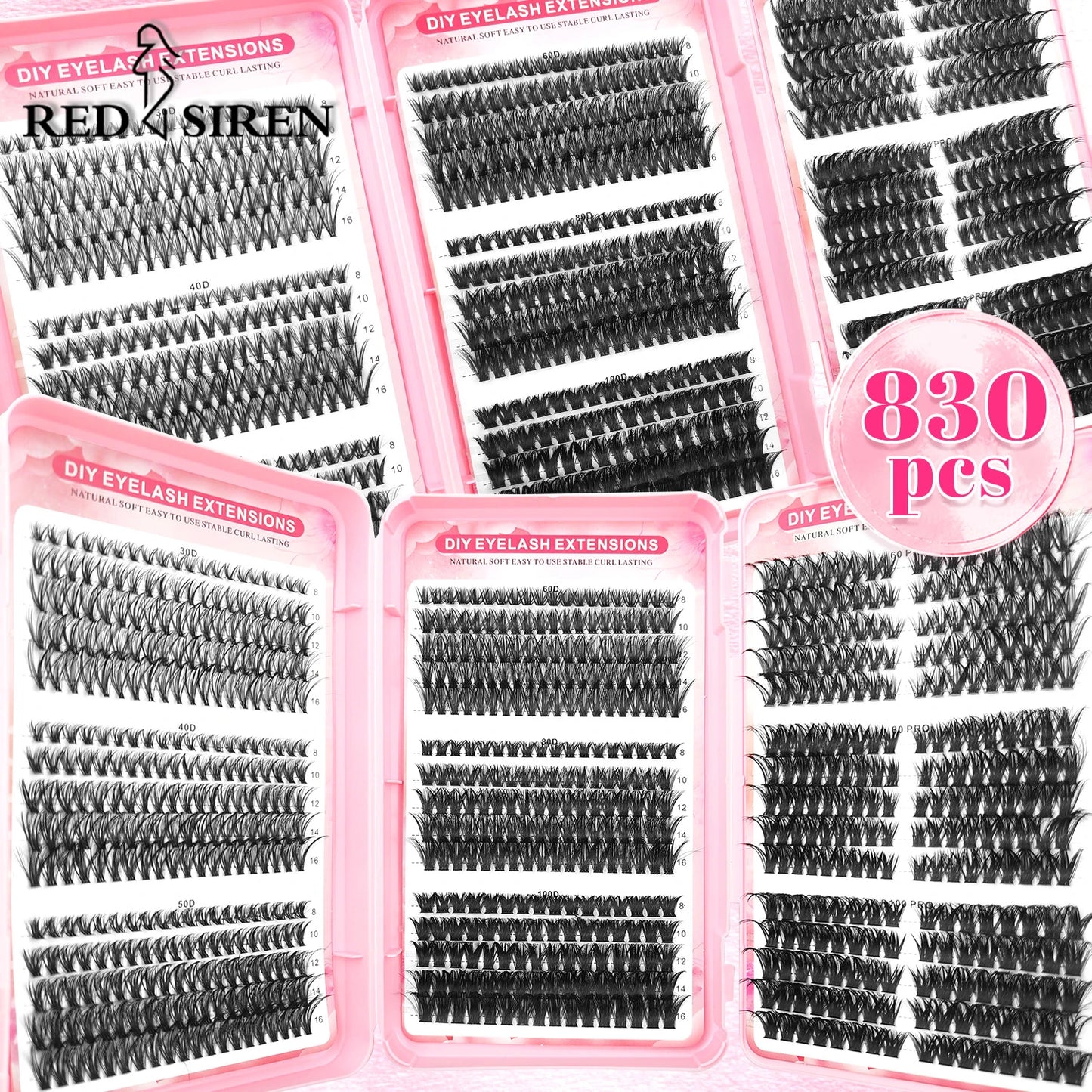 830Pcs Three Fold DIY Cluster Eyelash NEW 30D-100D Individual Lash Extensions Cosplay Thick Wispy Natural Lash Clusters