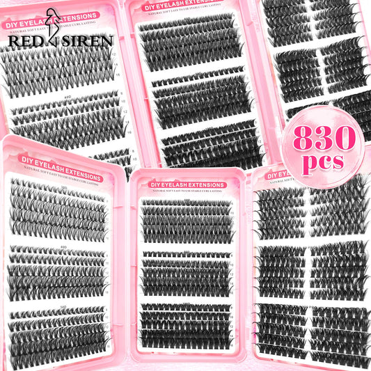 830Pcs Three Fold DIY Cluster Eyelash NEW 30D-100D Individual Lash Extensions Cosplay Thick Wispy Natural Lash Clusters