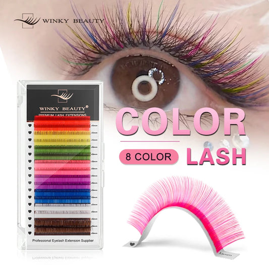 Winky Beauty 16 Rows 8 Colors Mix Eyelashes Make Up High Quality Soft Natural Synthetic Mink Rainbow Eyelash Extension Supplies
