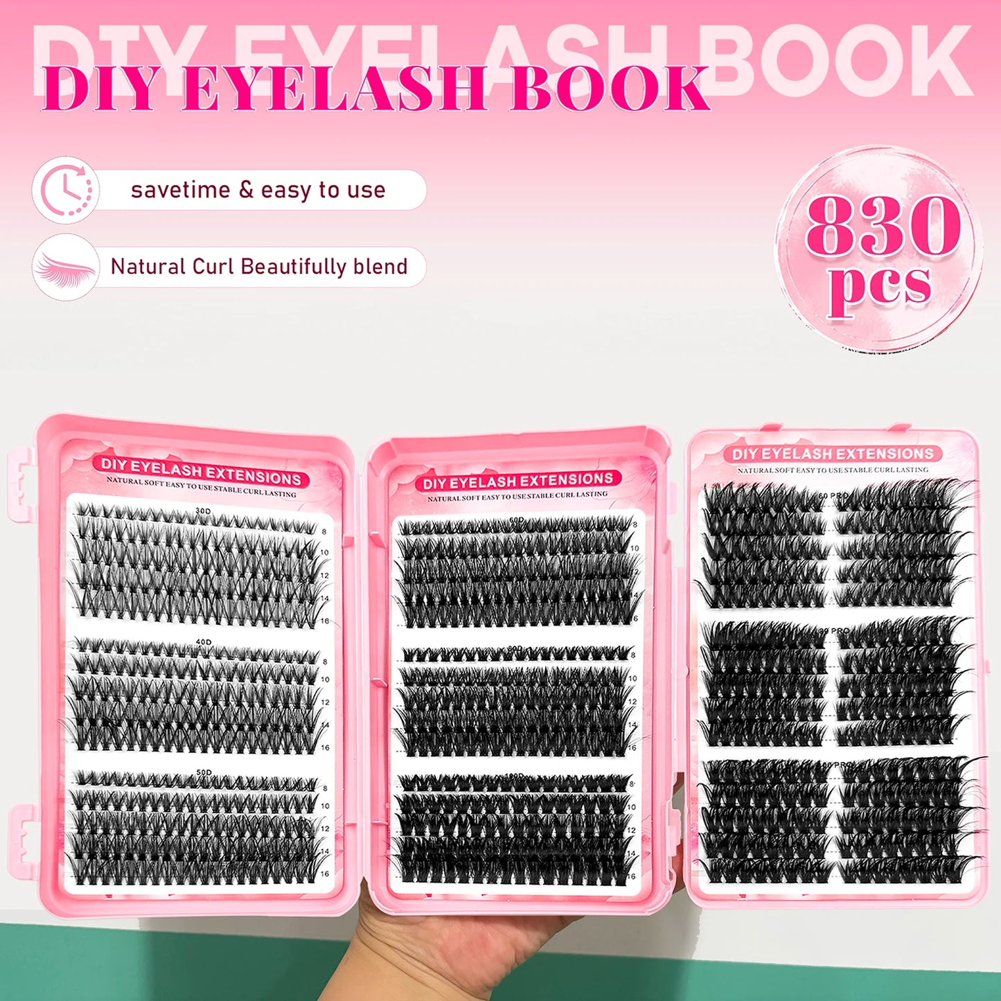 830Pcs Three Fold DIY Cluster Eyelash NEW 30D-100D Individual Lash Extensions Cosplay Thick Wispy Natural Lash Clusters