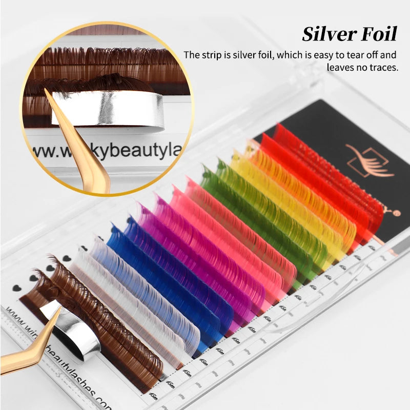 Winky Beauty 16 Rows 8 Colors Mix Eyelashes Make Up High Quality Soft Natural Synthetic Mink Rainbow Eyelash Extension Supplies