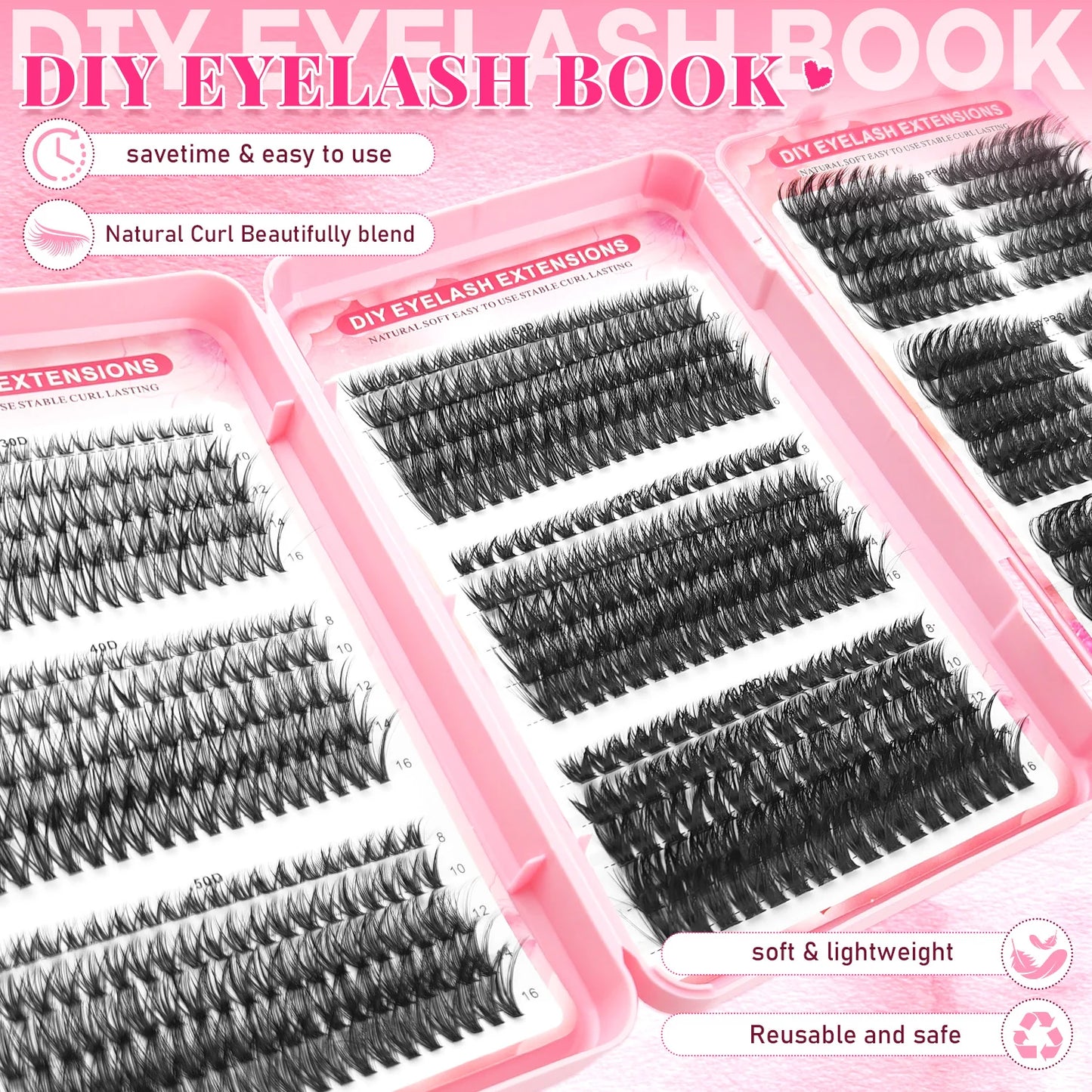 830Pcs Three Fold DIY Cluster Eyelash NEW 30D-100D Individual Lash Extensions Cosplay Thick Wispy Natural Lash Clusters